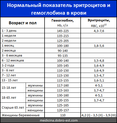 Нормальные показатели эритроцитов и гемоглобина в крови